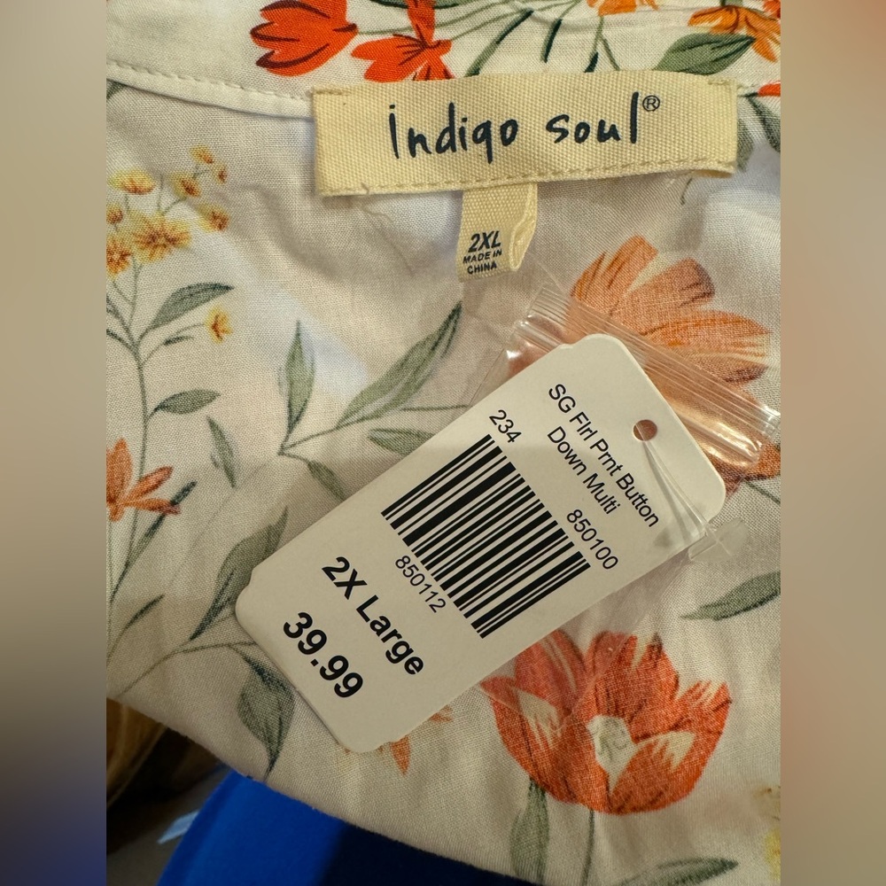 Indigo Soul (Cracker Barrel) Top with Orange and Green Accents Size 2X NWT - Picture 4 of 5